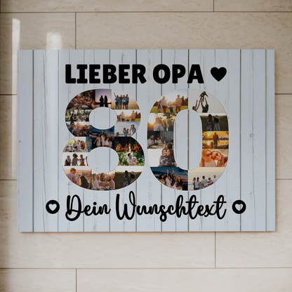 Magnetisches Fotoboard Poster mit Wunschtext zum 80 Geburtstag Opa