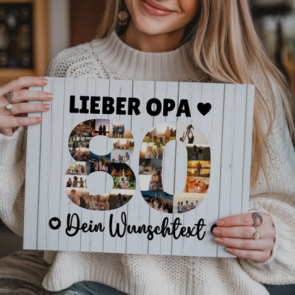 Magnetisches Fotoboard Poster mit Wunschtext zum 80 Geburtstag Opa