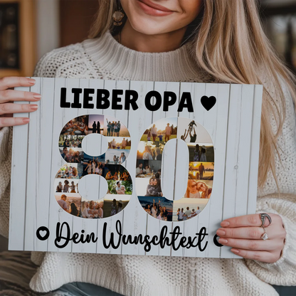 Magnetisches Fotoboard Poster mit Wunschtext zum 80 Geburtstag Opa