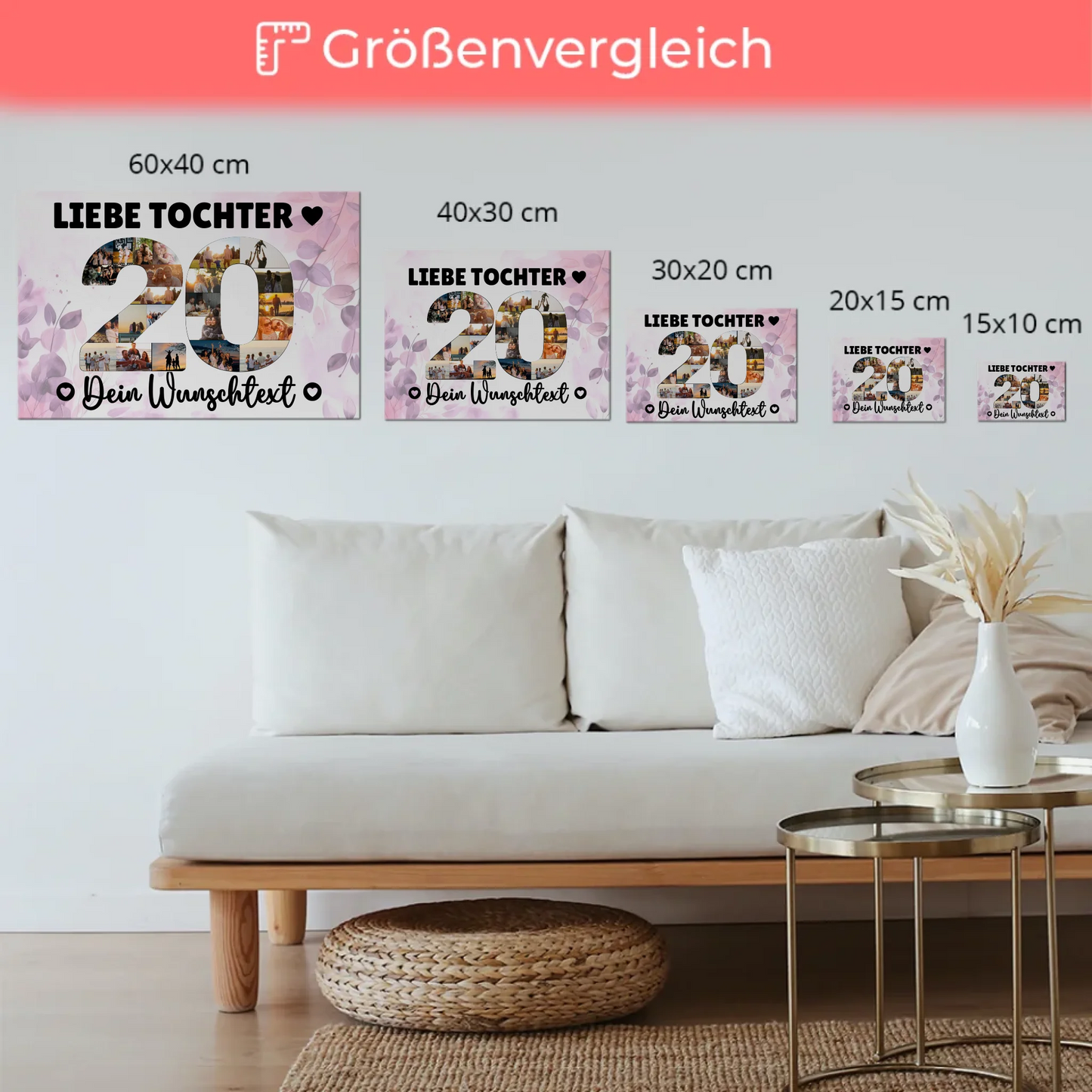 Magnetisches Fotoboard Poster mit Wunschtext 20 Geburtstag Tochter