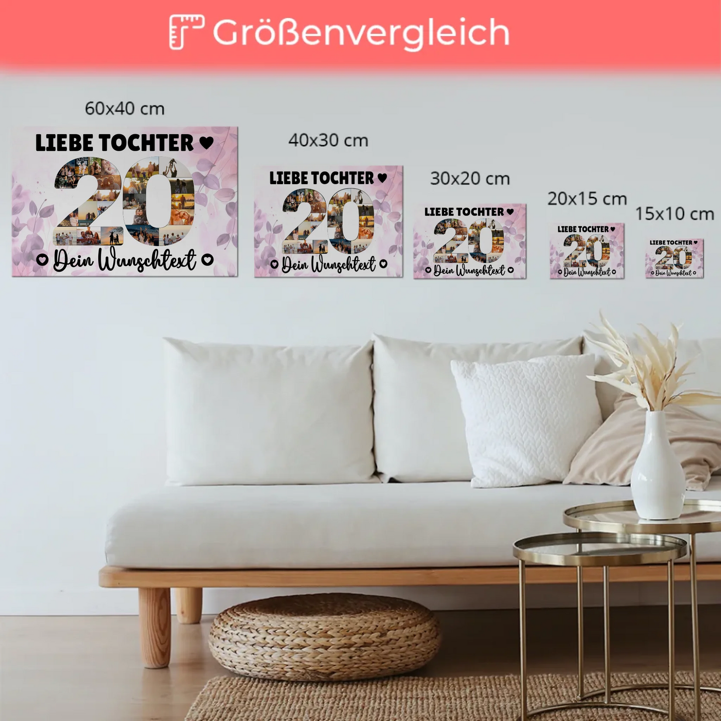 Magnetisches Fotoboard Poster mit Wunschtext 20 Geburtstag Tochter