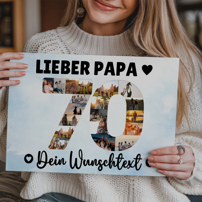 Magnetisches Fotoboard Poster mit Wunschtext zum 70. Geburtstag Papa