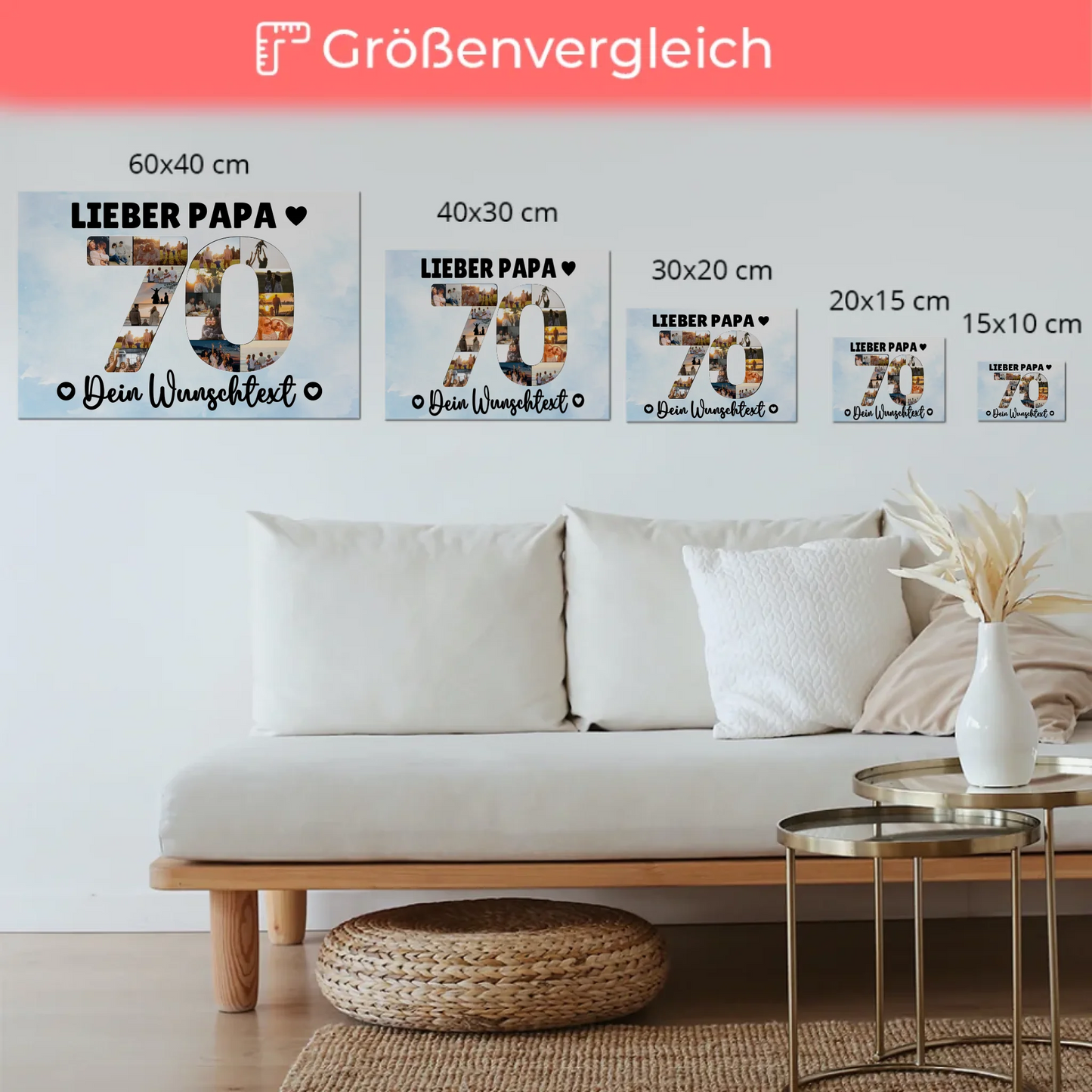 Magnetisches Fotoboard Poster mit Wunschtext zum 70. Geburtstag Papa