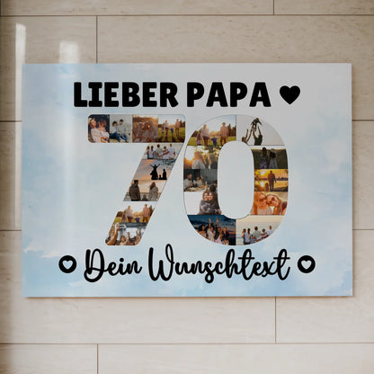 Magnetisches Fotoboard Poster mit Wunschtext zum 70. Geburtstag Papa