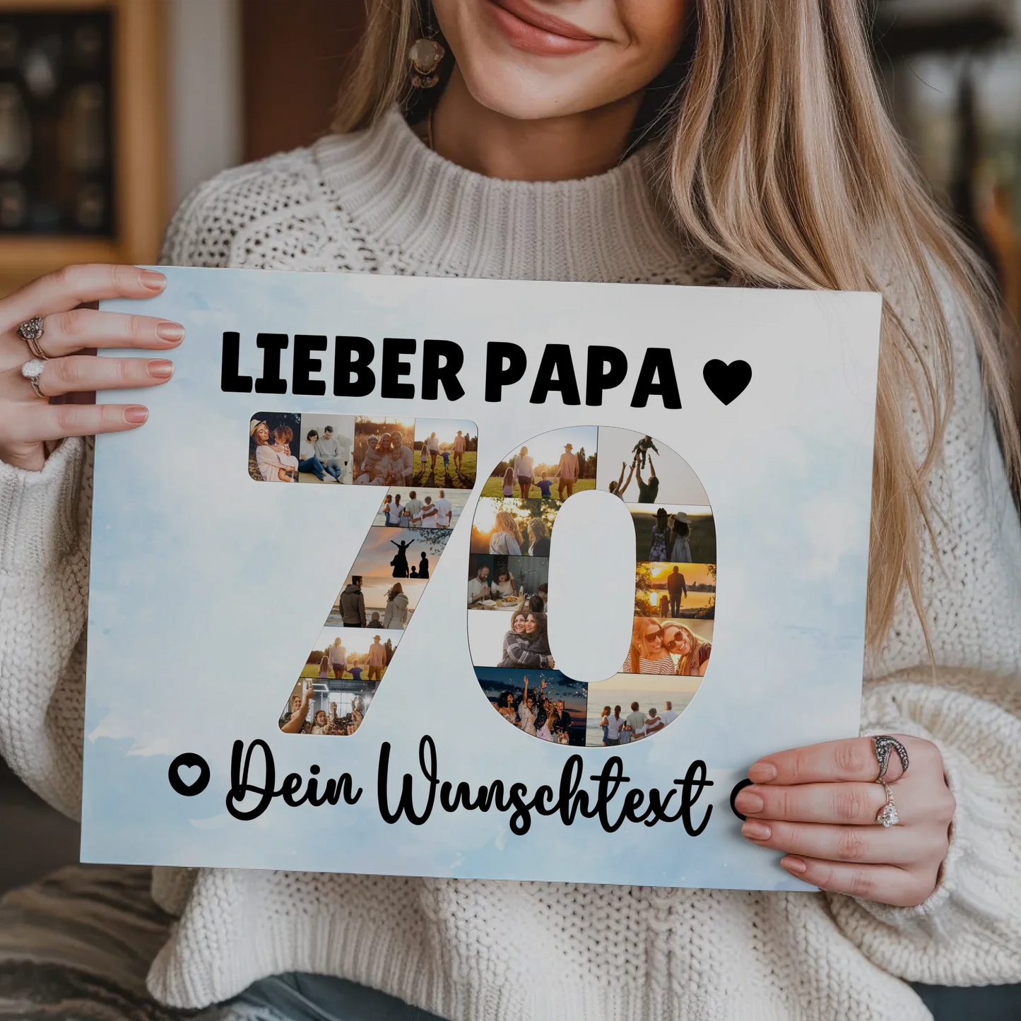 Magnetisches Fotoboard Poster mit Wunschtext zum 70. Geburtstag Papa