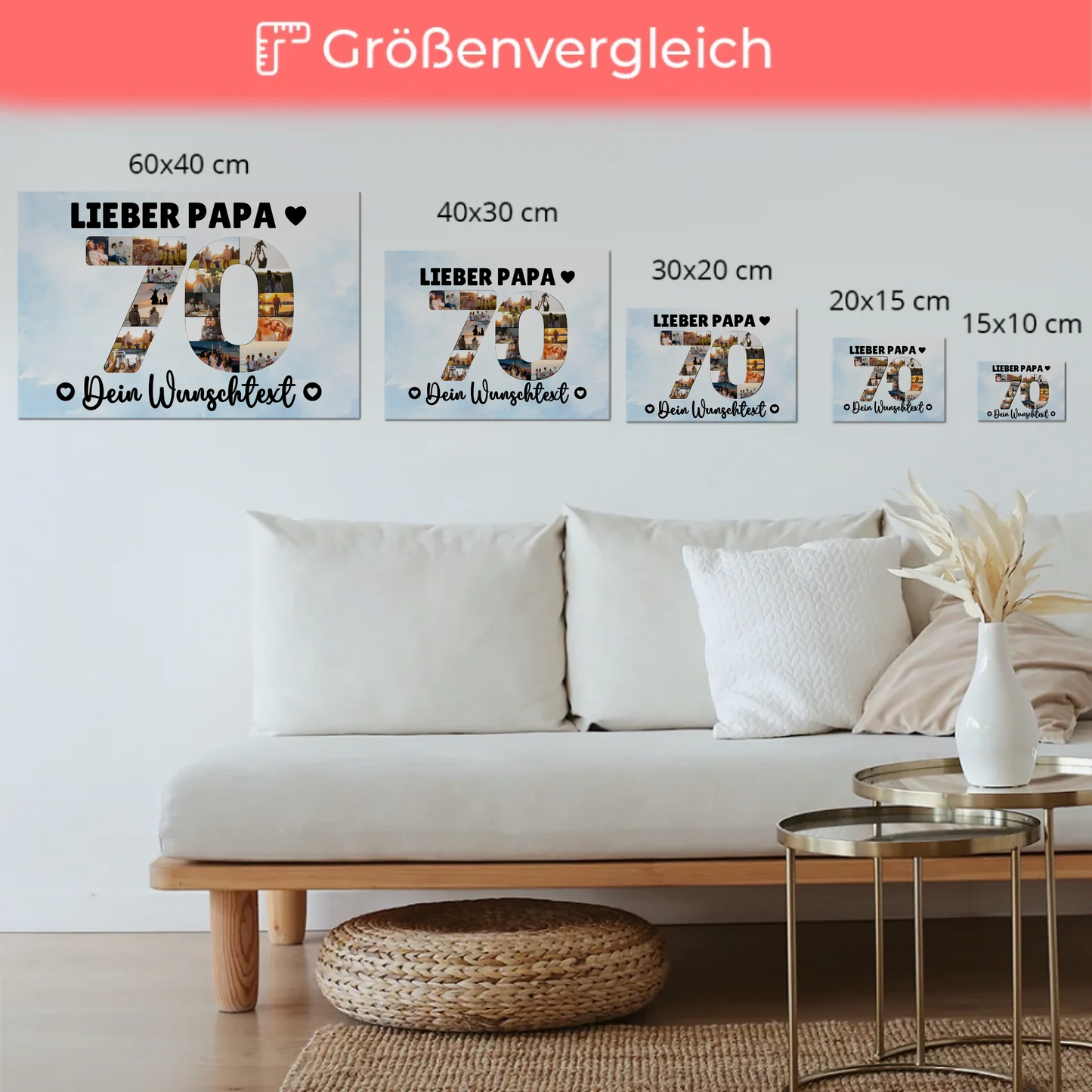 Magnetisches Fotoboard Poster mit Wunschtext zum 70. Geburtstag Papa