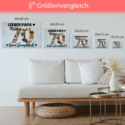 Magnetisches Fotoboard Poster mit Wunschtext zum 70. Geburtstag Papa