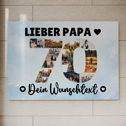 Magnetisches Fotoboard Poster mit Wunschtext zum 70. Geburtstag Papa