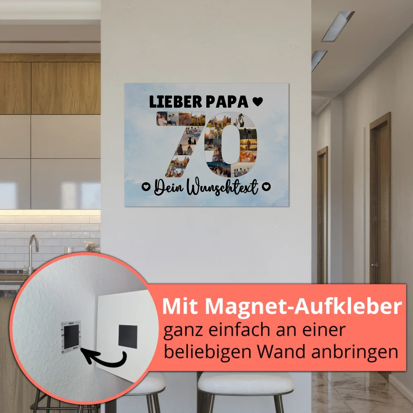 Magnetisches Fotoboard Poster mit Wunschtext zum 70. Geburtstag Papa