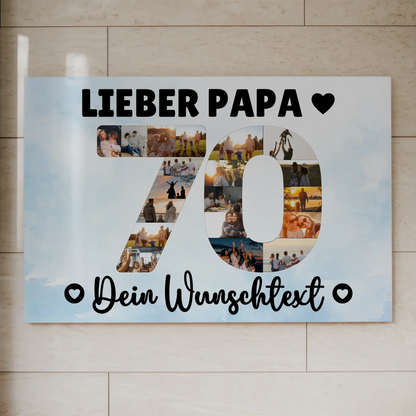 Magnetisches Fotoboard Poster mit Wunschtext zum 70. Geburtstag Papa