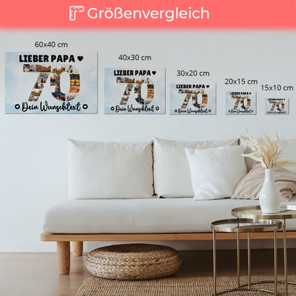 Magnetisches Fotoboard Poster mit Wunschtext zum 70. Geburtstag Papa