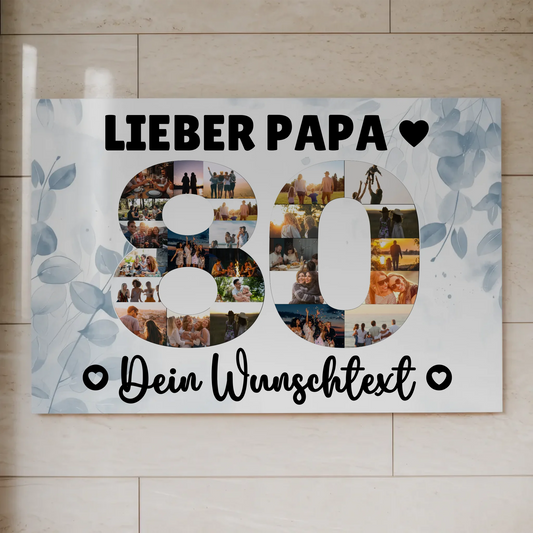 Fotoboard Magnet Poster mit Unterschriften 80 Geburtstag Papa