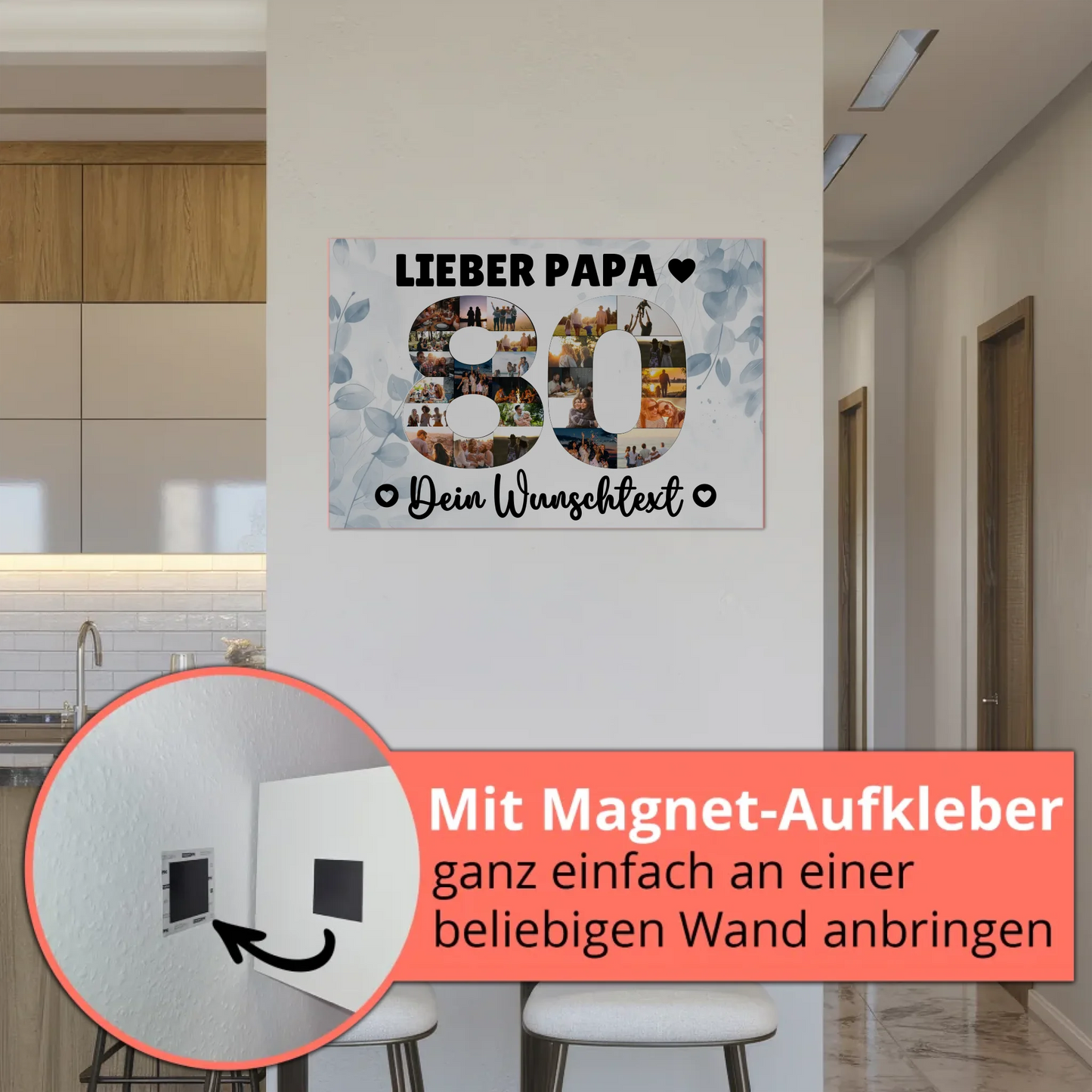 Fotoboard Magnet Poster mit Unterschriften 80 Geburtstag Papa