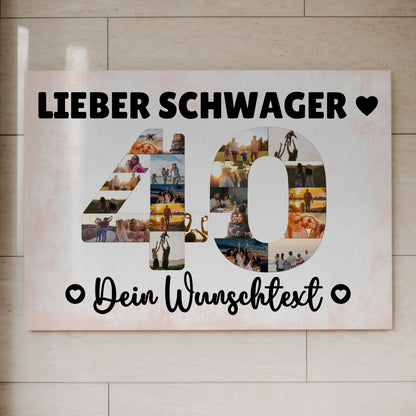 Magnetisches Fotoboard mit Unterschriften 40 Geburtstag Schwager