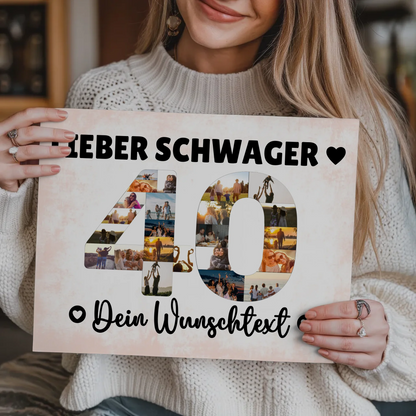 Magnetisches Fotoboard mit Unterschriften 40 Geburtstag Schwager