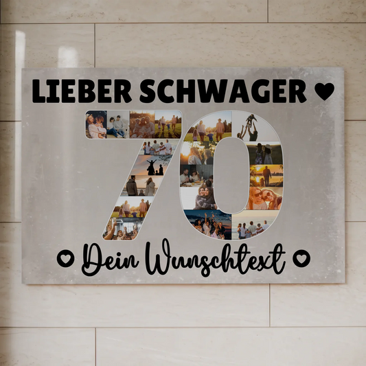 Magnetisches Fotoboard Poster mit Wunschtext zum 70 Geburtstag
