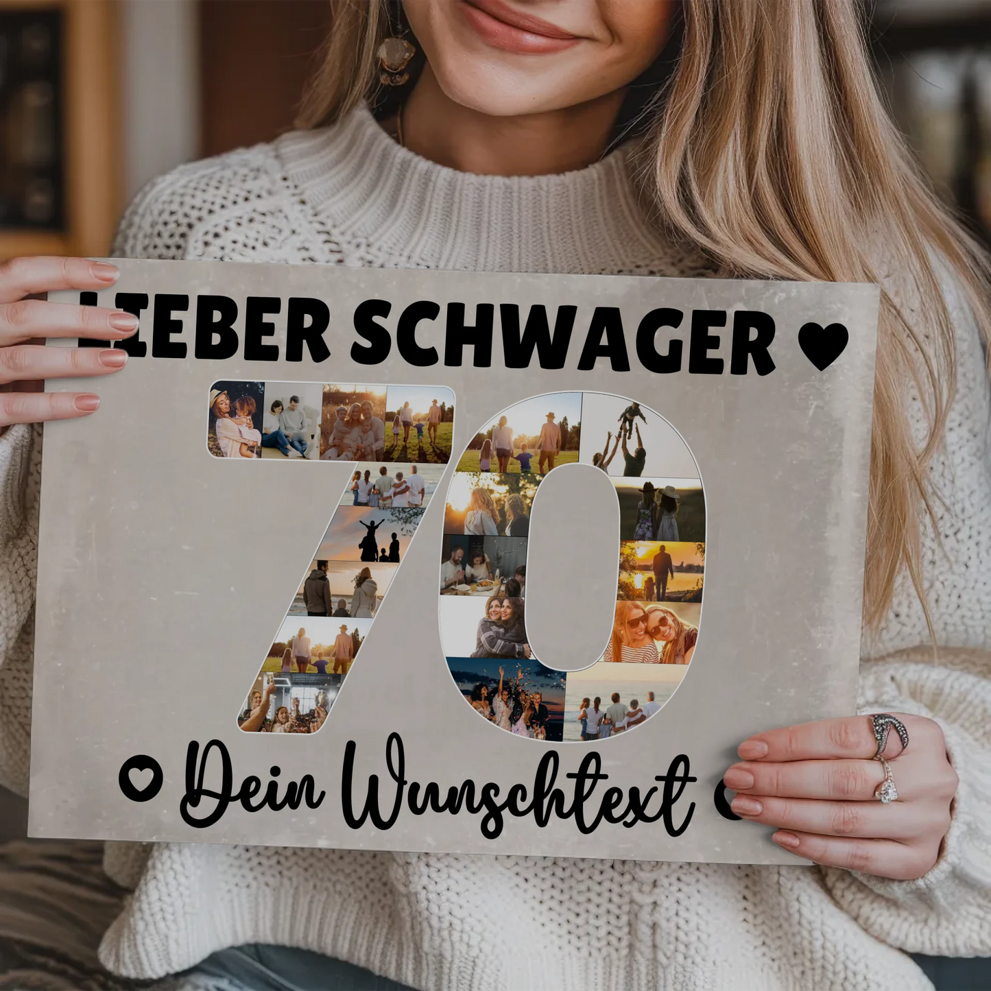 Magnetisches Fotoboard Poster mit Wunschtext zum 70 Geburtstag