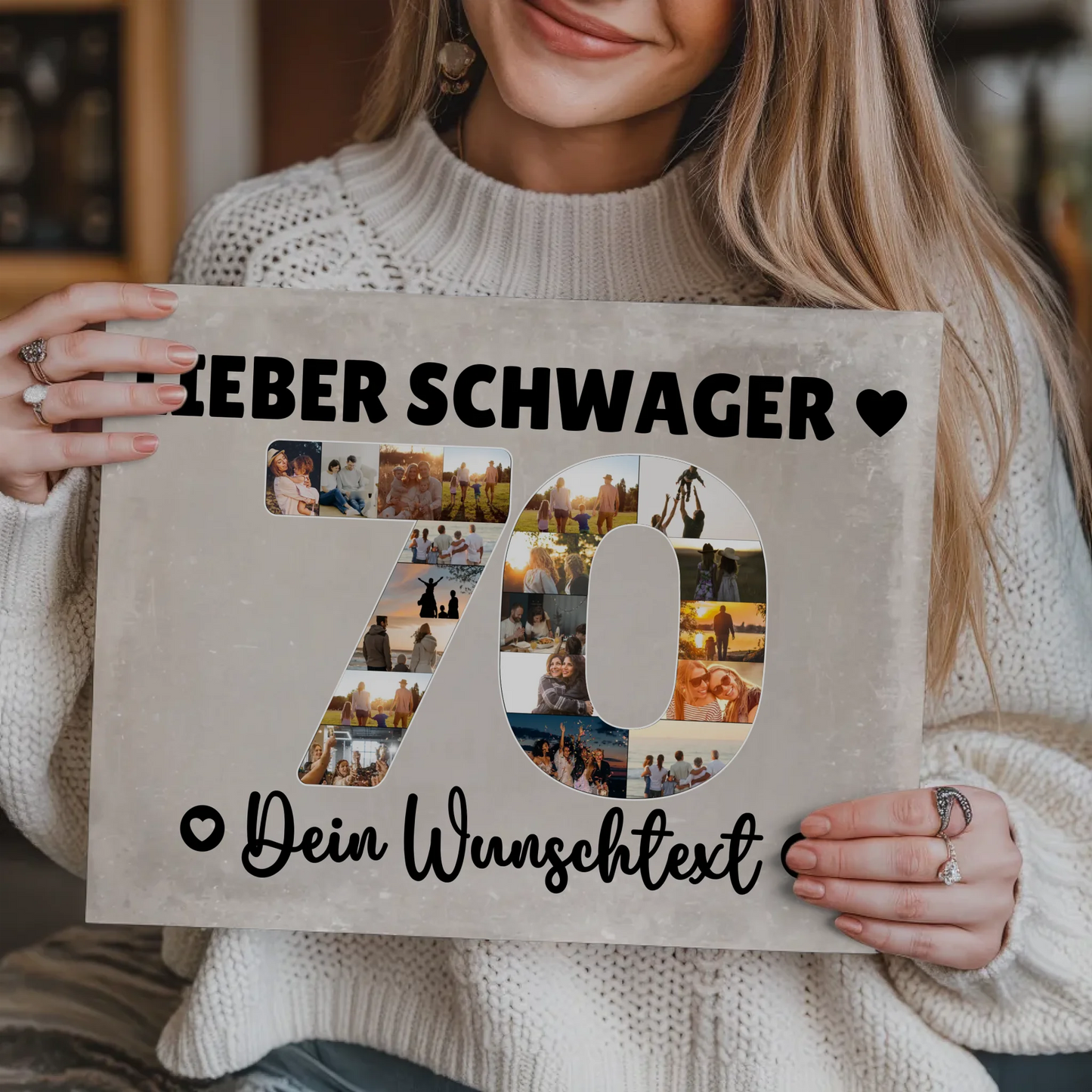 Magnetisches Fotoboard Poster mit Wunschtext zum 70 Geburtstag