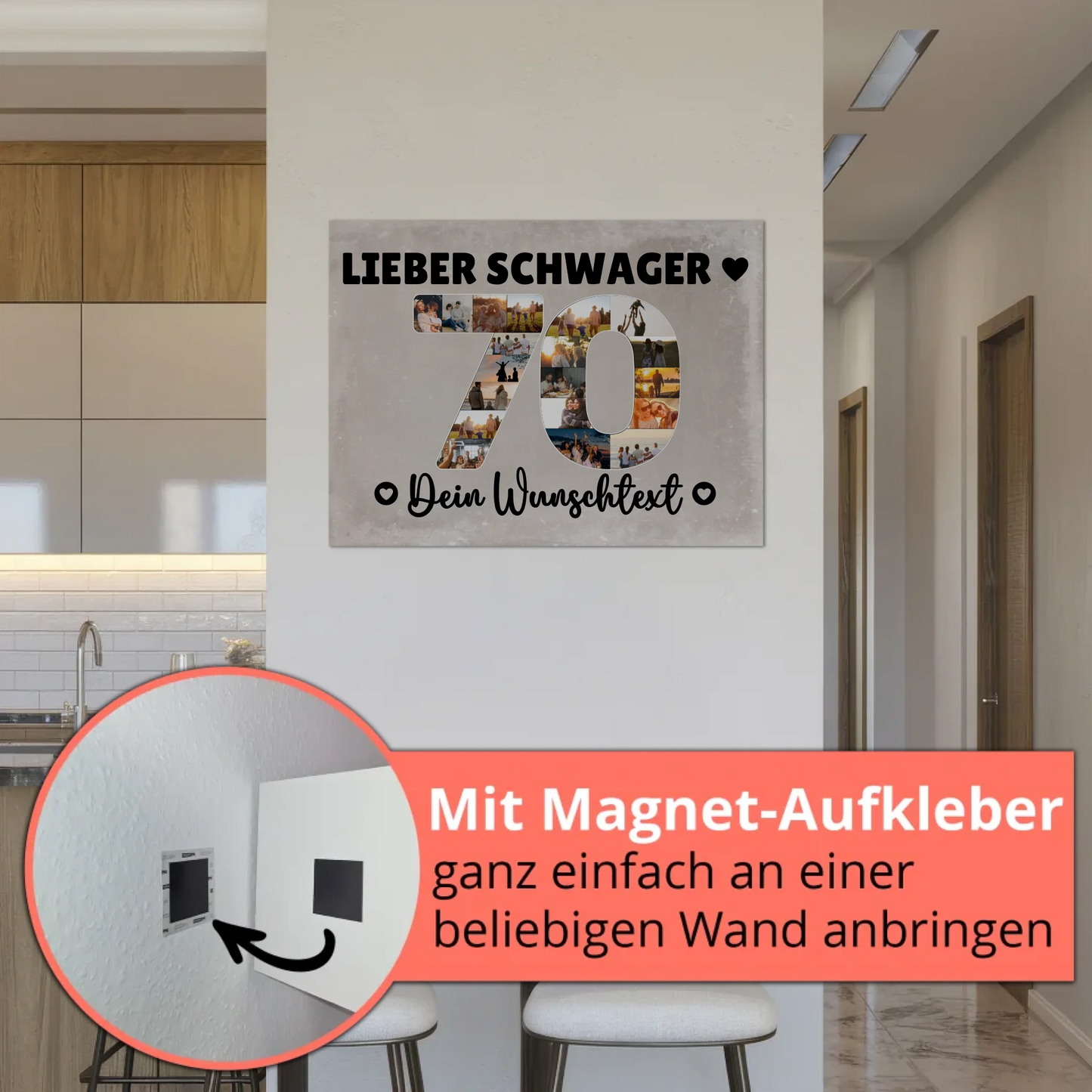 Magnetisches Fotoboard Poster mit Wunschtext zum 70 Geburtstag