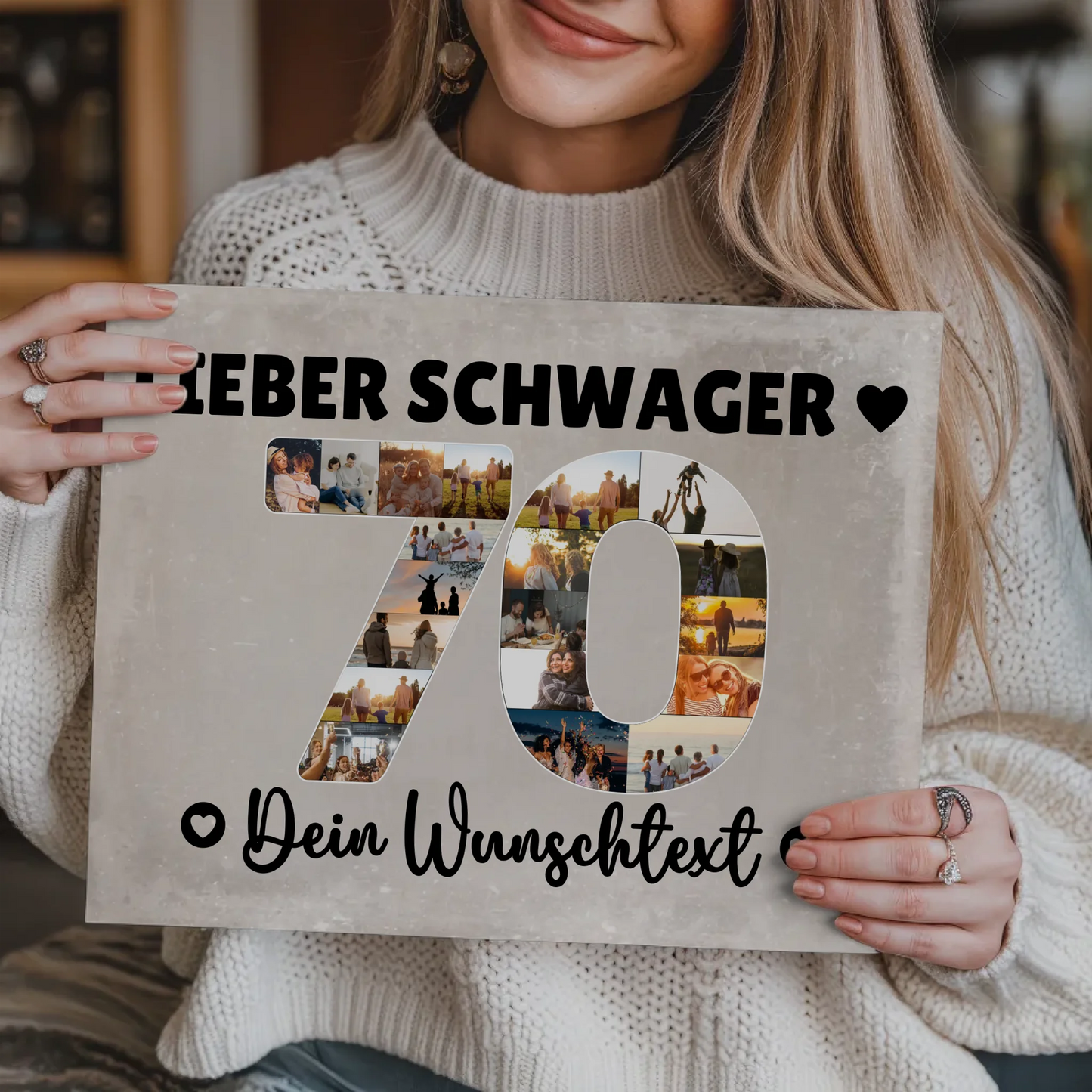 Magnetisches Fotoboard Poster mit Wunschtext zum 70 Geburtstag