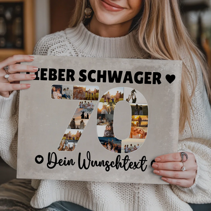 Magnetisches Fotoboard Poster mit Wunschtext zum 70 Geburtstag