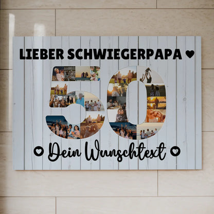 Fotoboard Magnet Poster mit Unterschriften 50 Geburtstag Schwiegerpapa