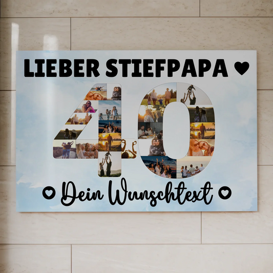 Fotoboard Magnet Poster mit Unterschriften 40 Geburtstag Stiefpapa