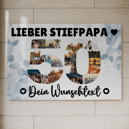 Fotoboard Poster magnetisch mit Wunschtext 50 Geburtstag Stiefpapa