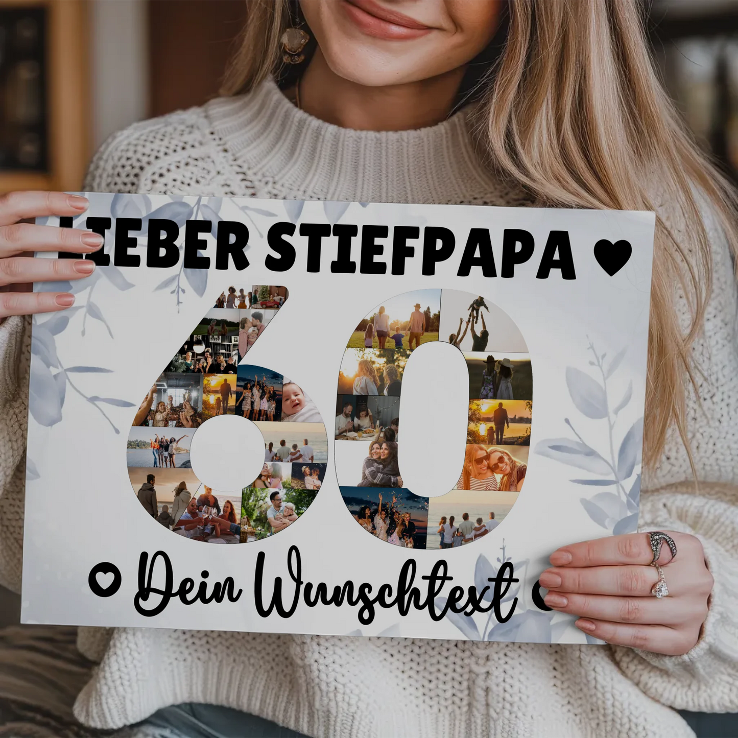Magnetisches Fotoboard mit Unterschriften 60 Geburtstag Stiefpapa