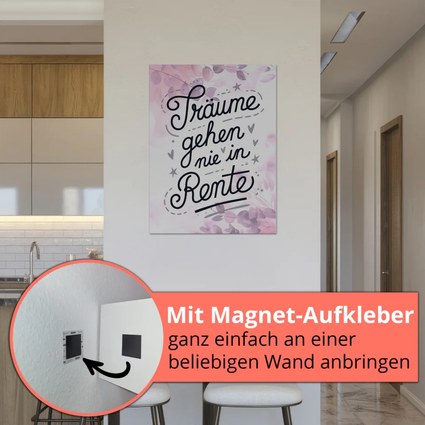 Magnet Poster Spruch Träume gehen nie in Rente