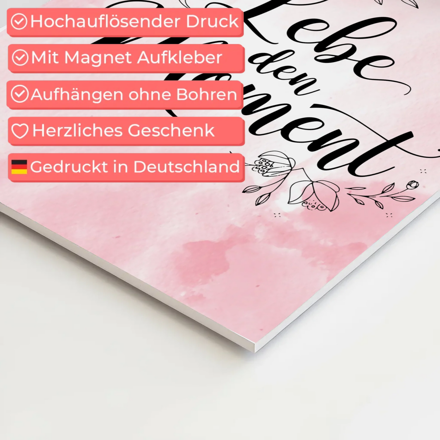 Spruch Fotoboard Magnet Wandbild Lebe den Moment Geschenk
