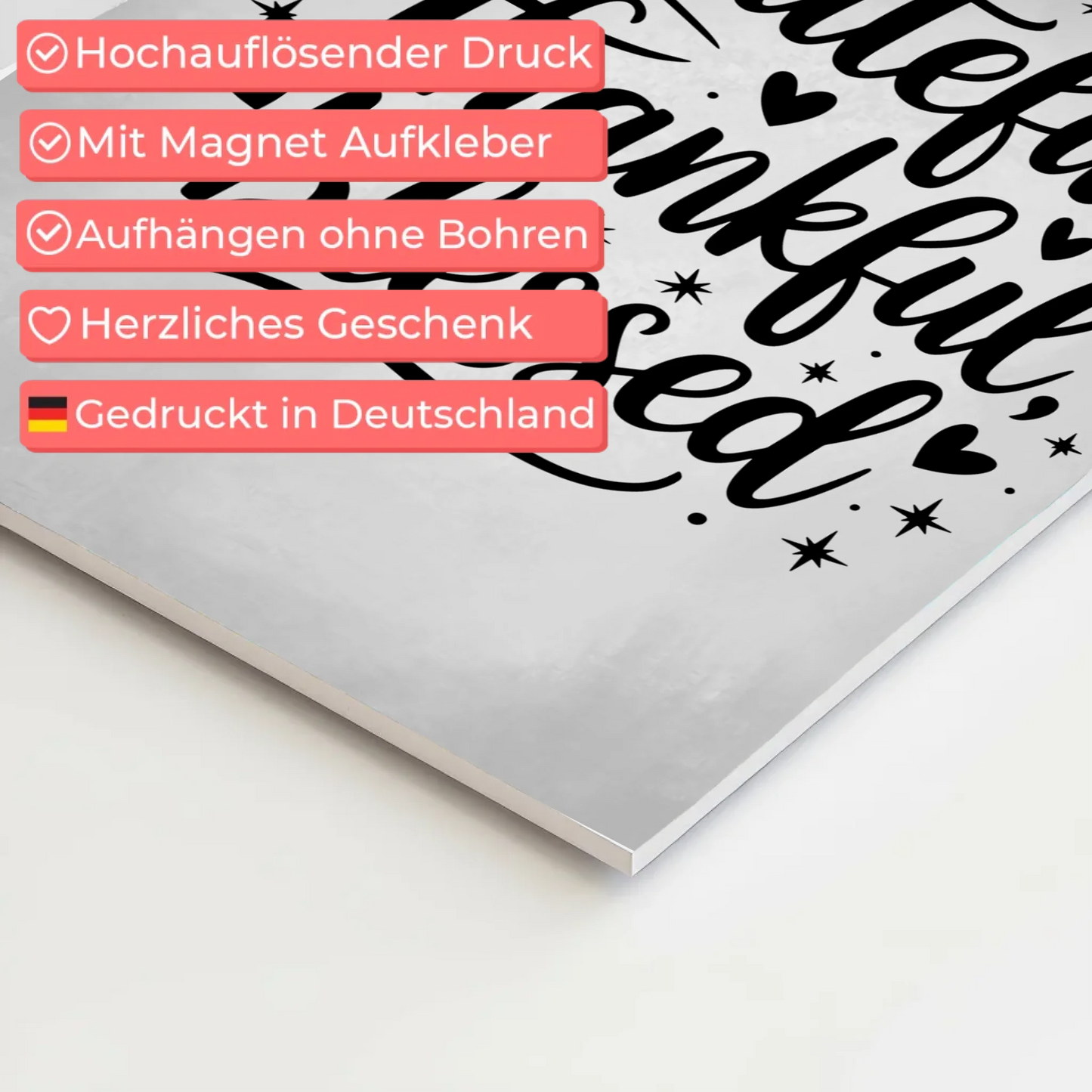 Sprüche Poster Magentisch - Grateful Thankful Blessed