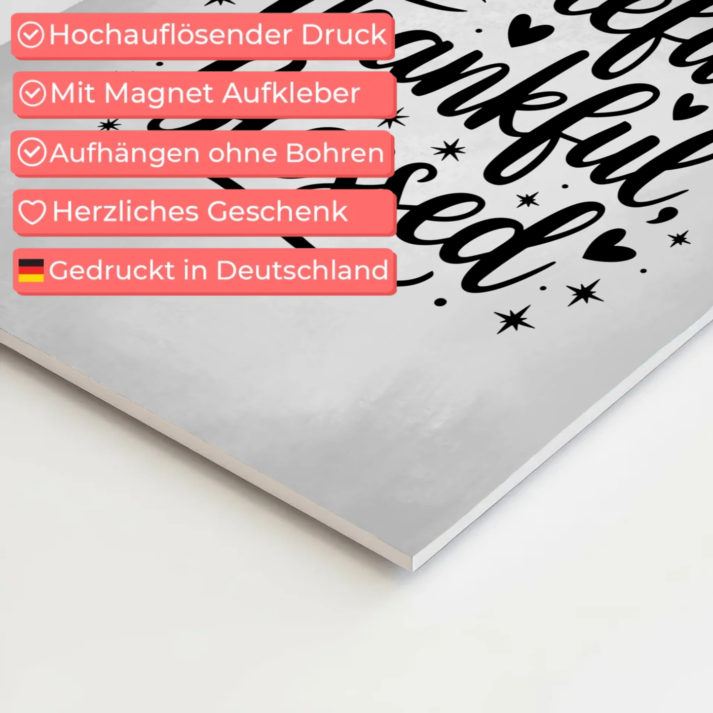 Sprüche Poster Magentisch - Grateful Thankful Blessed