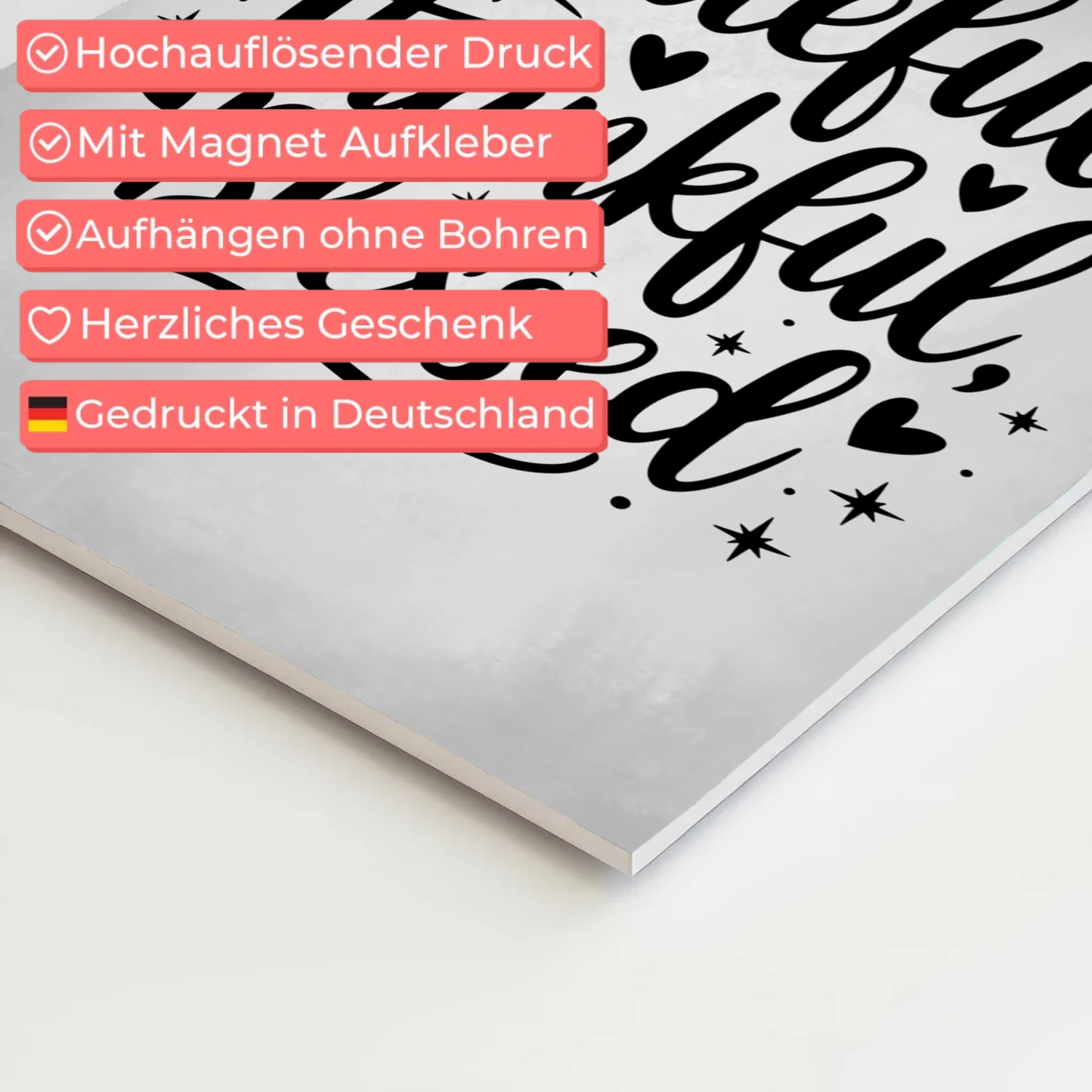 Sprüche Poster Magentisch - Grateful Thankful Blessed