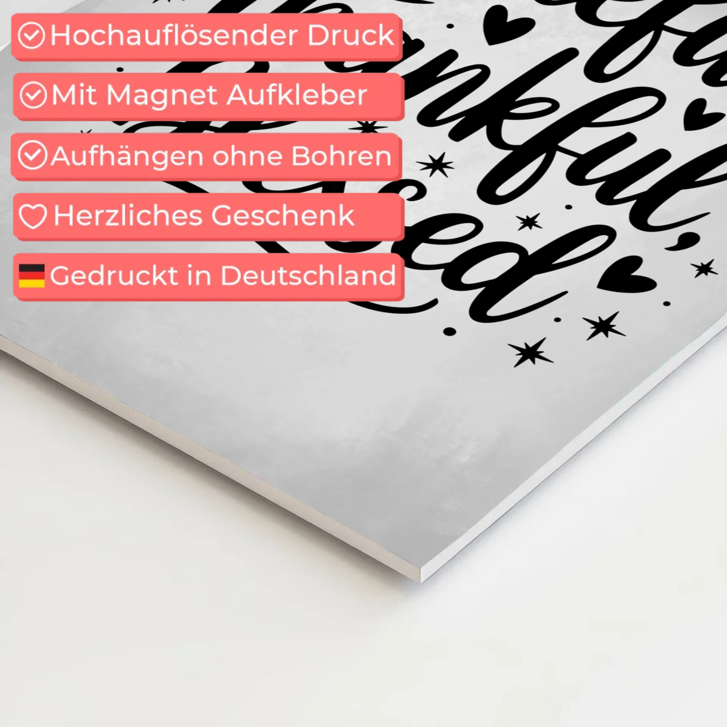 Sprüche Poster Magentisch - Grateful Thankful Blessed