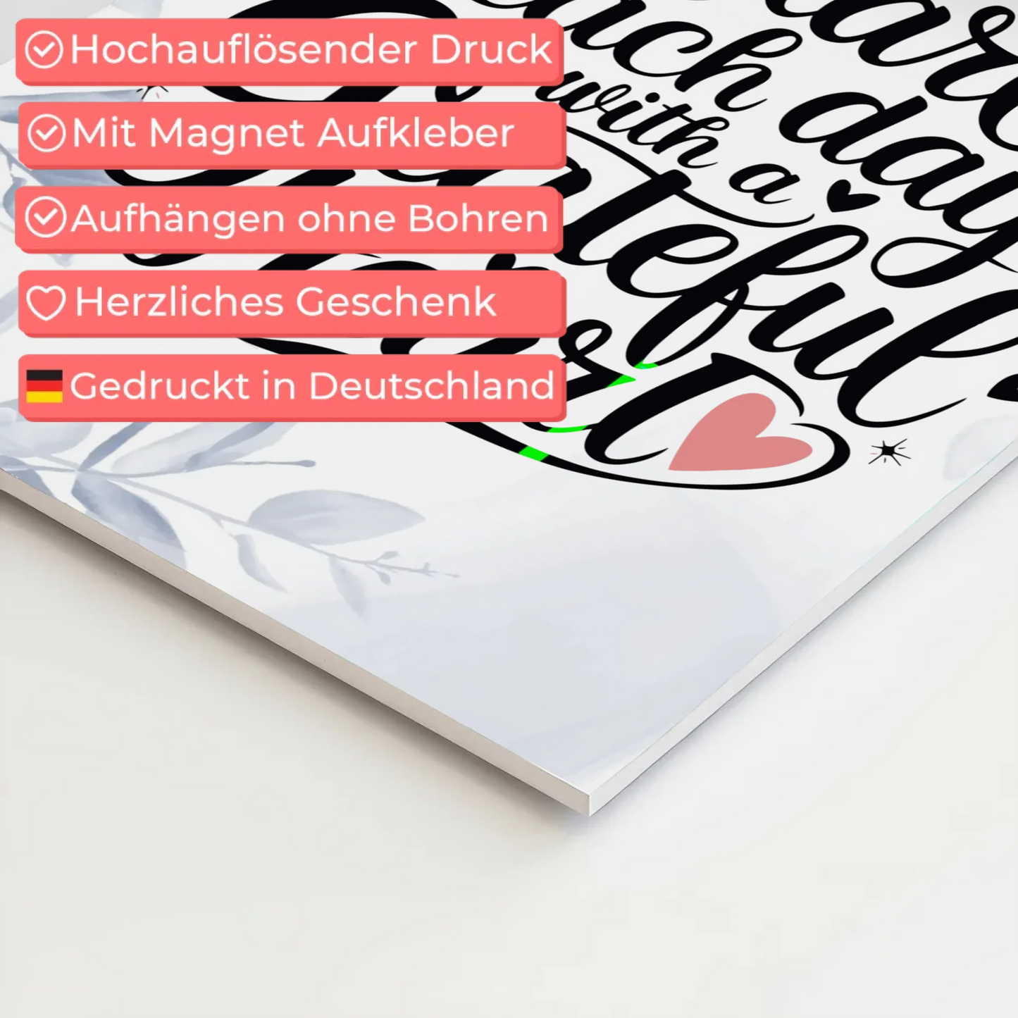 Spruch Fotoboard Magnet Wandbild Start Each Day Herz