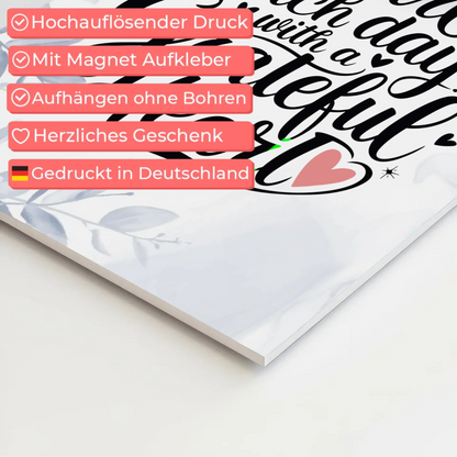 Spruch Fotoboard Magnet Wandbild Start Each Day Herz