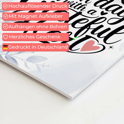 Spruch Fotoboard Magnet Wandbild Start Each Day Herz