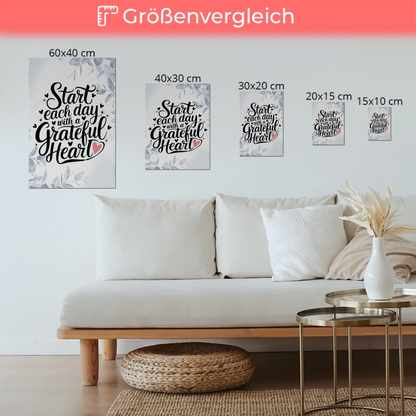Spruch Fotoboard Magnet Wandbild Start Each Day Herz