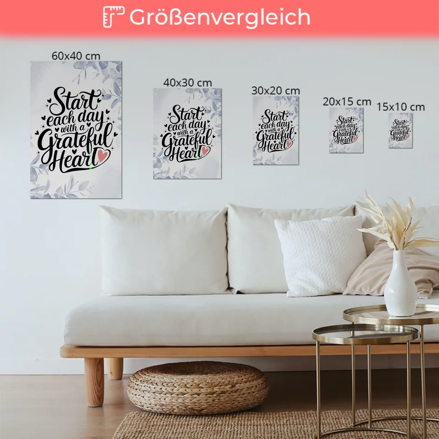 Spruch Fotoboard Magnet Wandbild Start Each Day Herz