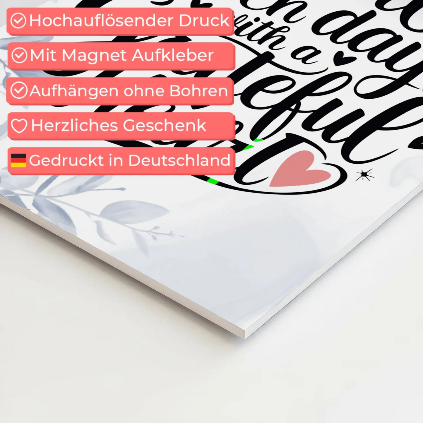 Spruch Fotoboard Magnet Wandbild Start Each Day Herz