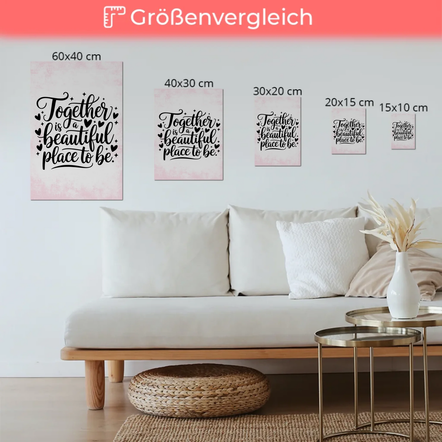 Spruch Fotoboard Magnet Wandbild Together is a Beautiful Place