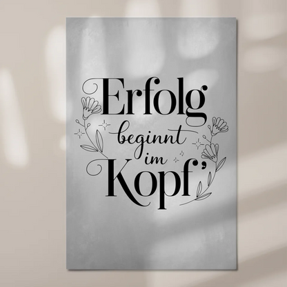 Spruch Fotoboard Magnet Wandbild Erfolg beginnt im Kopf - Magnet Poster