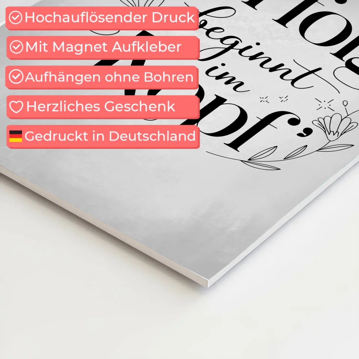 Spruch Fotoboard Magnet Wandbild Erfolg beginnt im Kopf - Magnet Poster