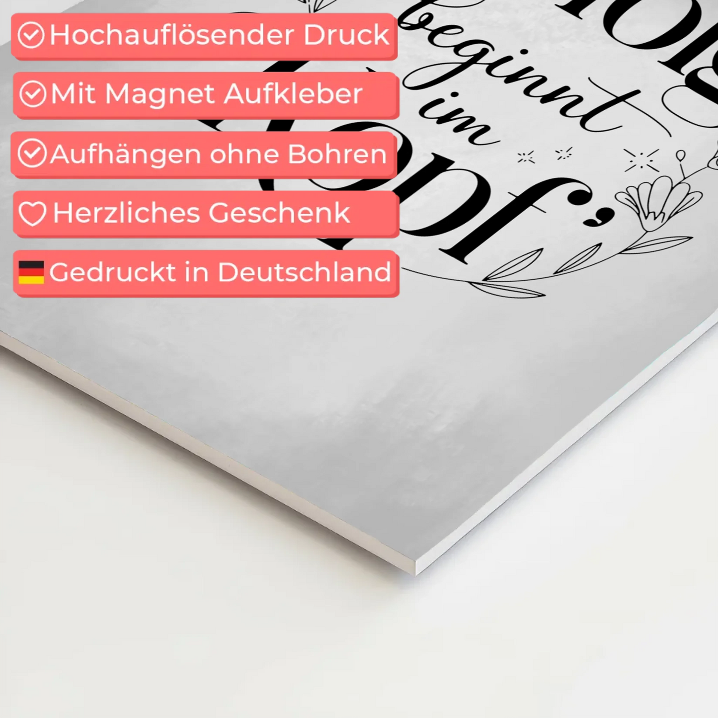 Spruch Fotoboard Magnet Wandbild Erfolg beginnt im Kopf - Magnet Poster