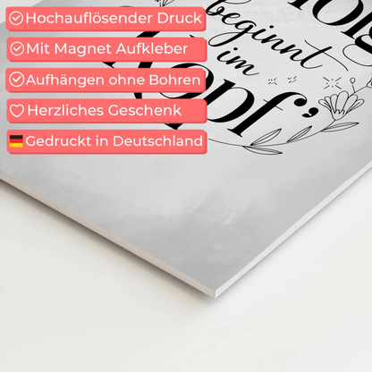 Spruch Fotoboard Magnet Wandbild Erfolg beginnt im Kopf - Magnet Poster