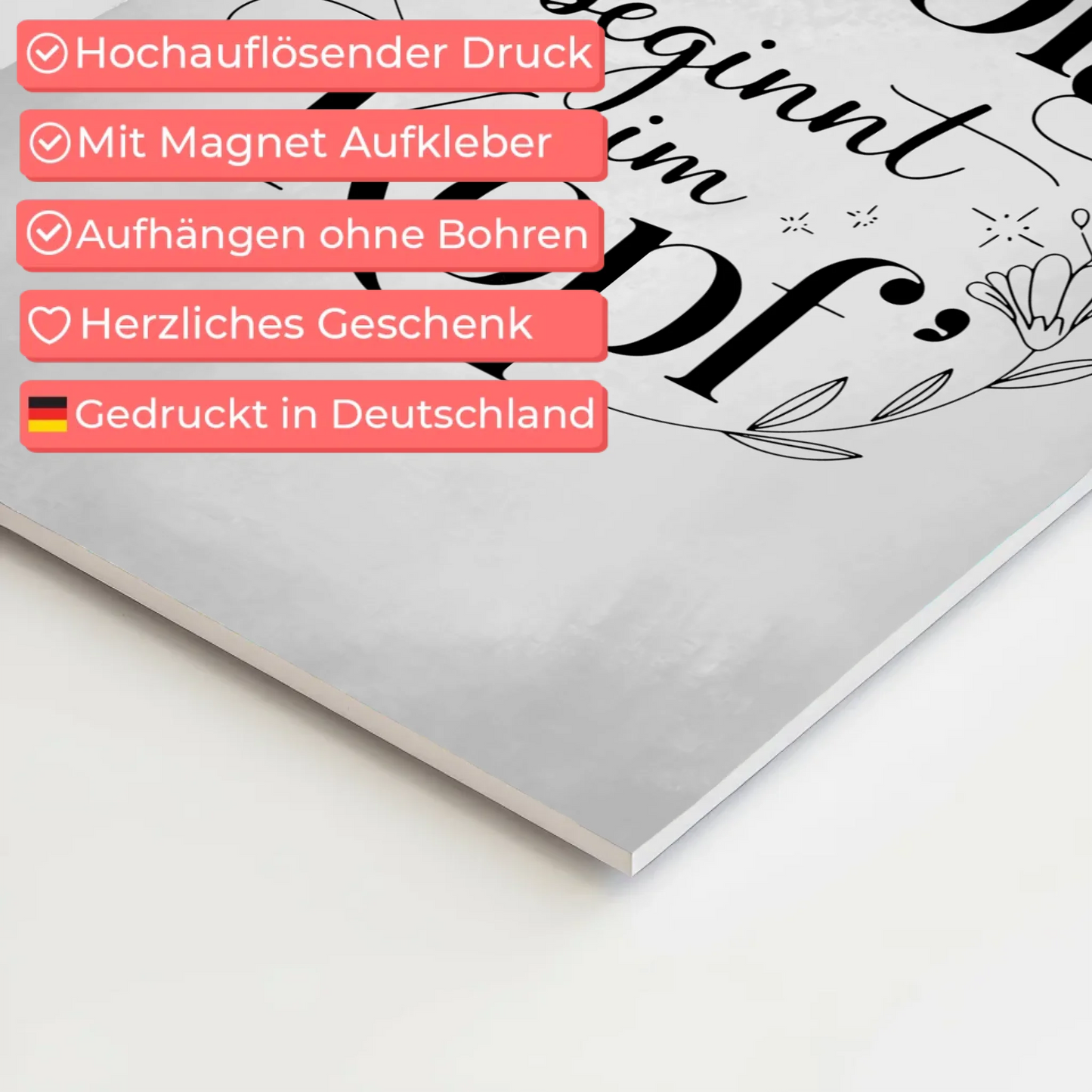 Spruch Fotoboard Magnet Wandbild Erfolg beginnt im Kopf - Magnet Poster