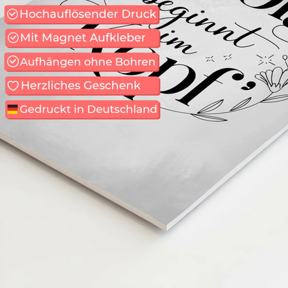 Spruch Fotoboard Magnet Wandbild Erfolg beginnt im Kopf - Magnet Poster