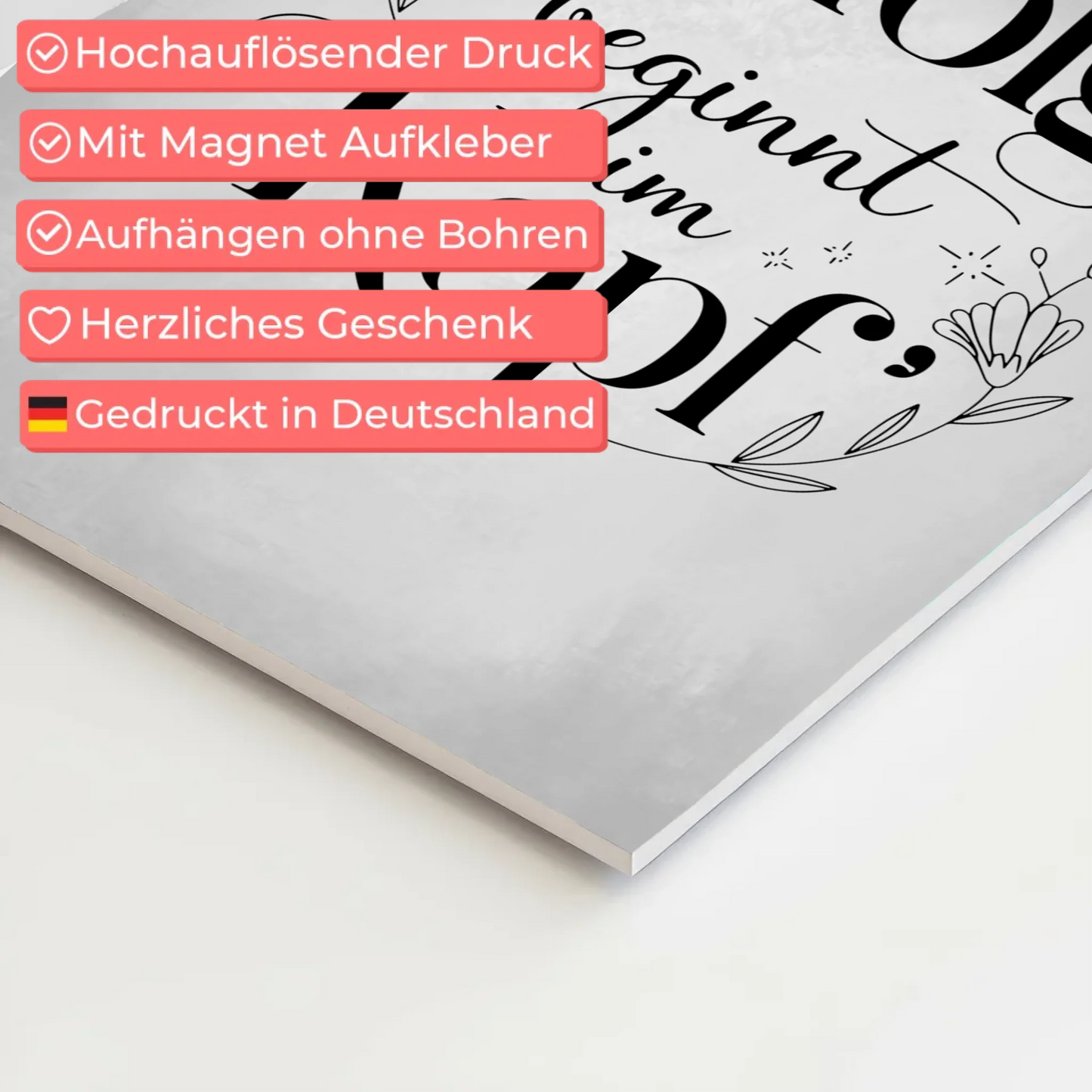 Spruch Fotoboard Magnet Wandbild Erfolg beginnt im Kopf - Magnet Poster