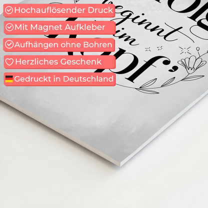 Spruch Fotoboard Magnet Wandbild Erfolg beginnt im Kopf - Magnet Poster